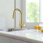 Solid Brass Dual-Handle Pull-Down Kitchen Faucet – Dual Function Spray – KFB2022