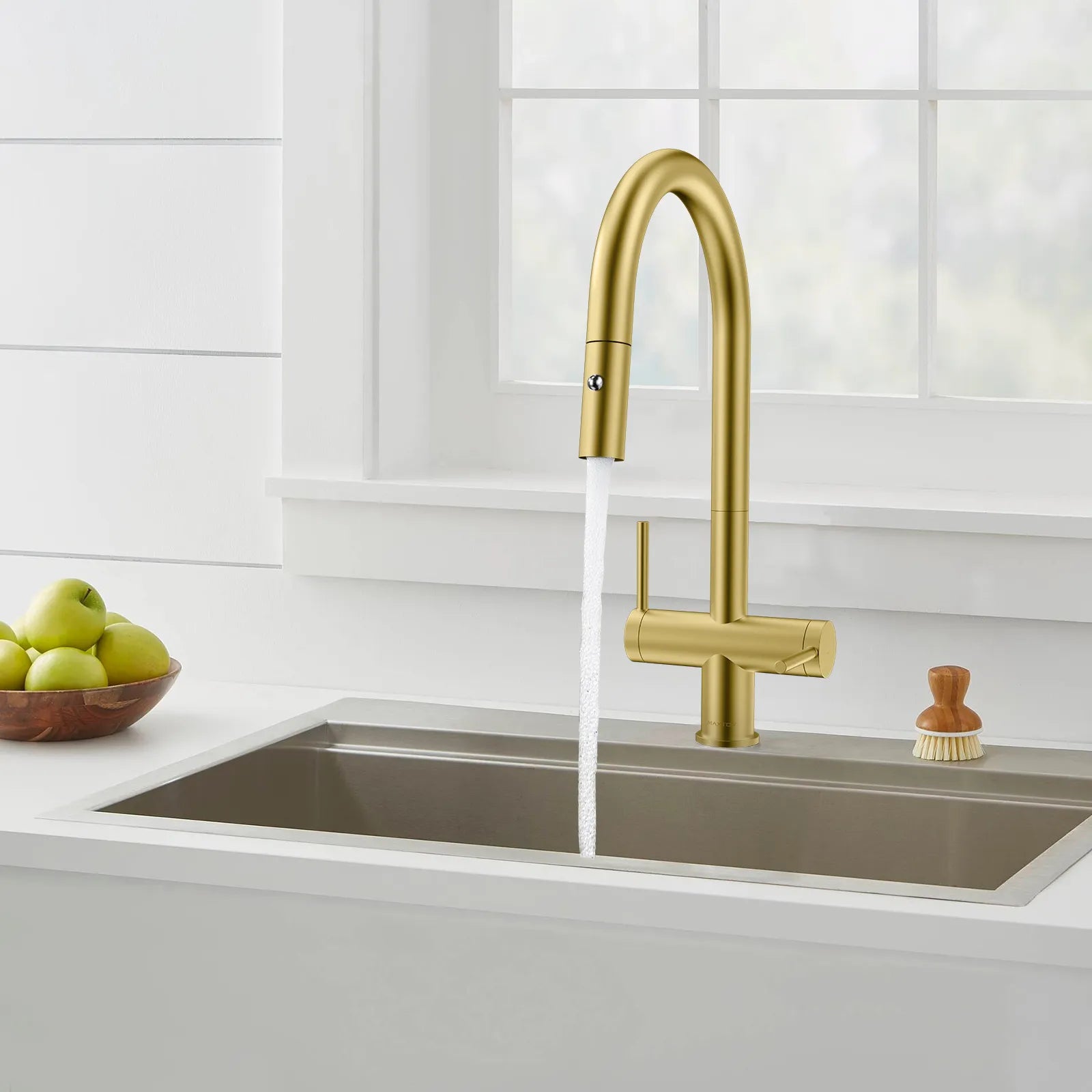 Solid Brass Dual-Handle Pull-Down Kitchen Faucet – Dual Function Spray – KFB2022
