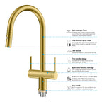 Solid Brass Dual-Handle Pull-Down Kitchen Faucet – Dual Function Spray – KFB2022