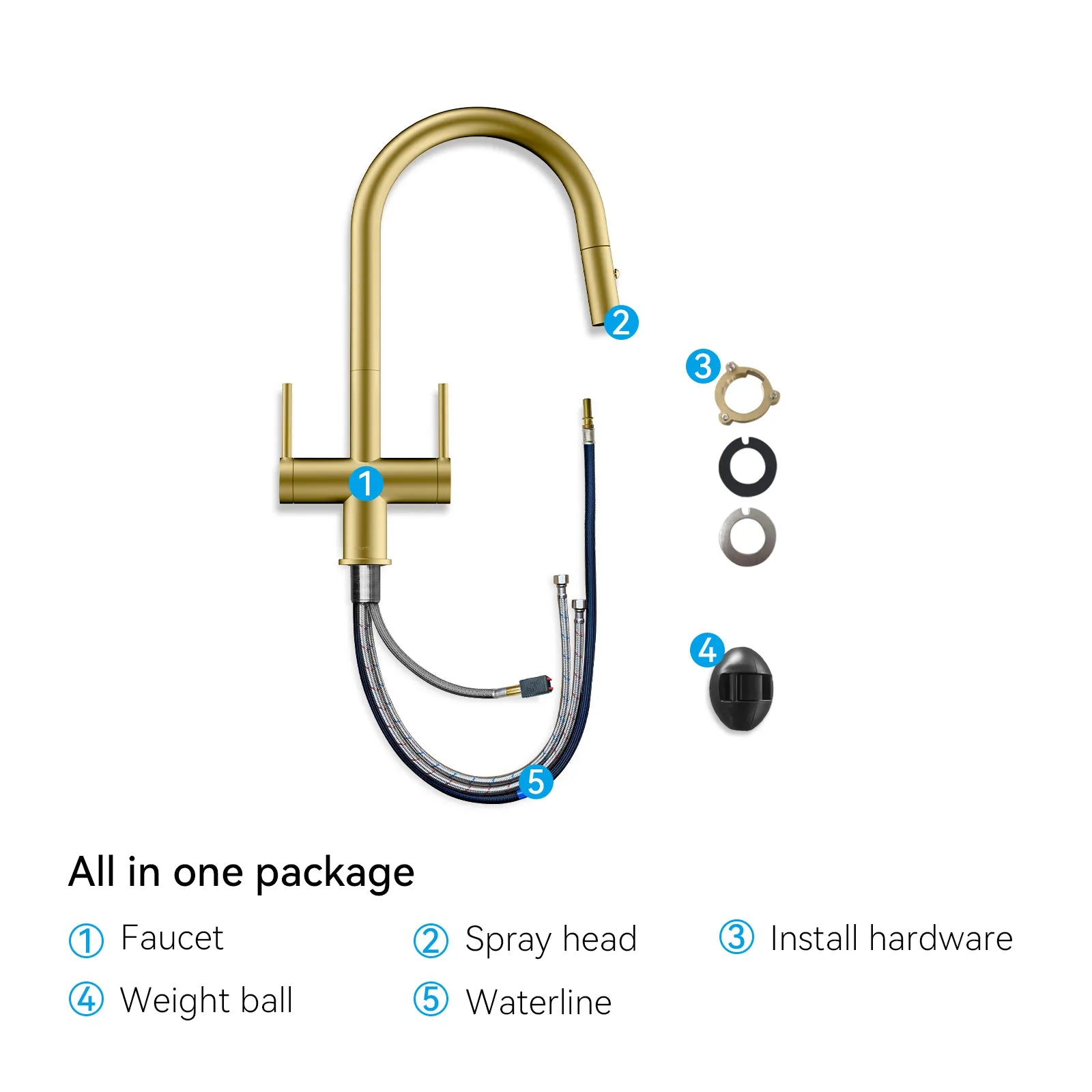 Solid Brass Dual-Handle Pull-Down Kitchen Faucet – Dual Function Spray – KFB2022