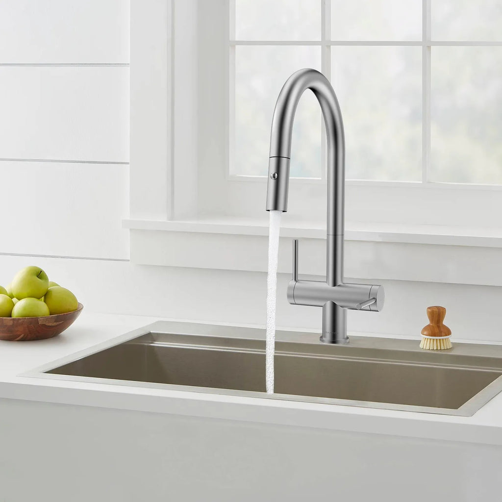 Solid Brass Dual-Handle Pull-Down Kitchen Faucet – Dual Function Spray – KFB2022