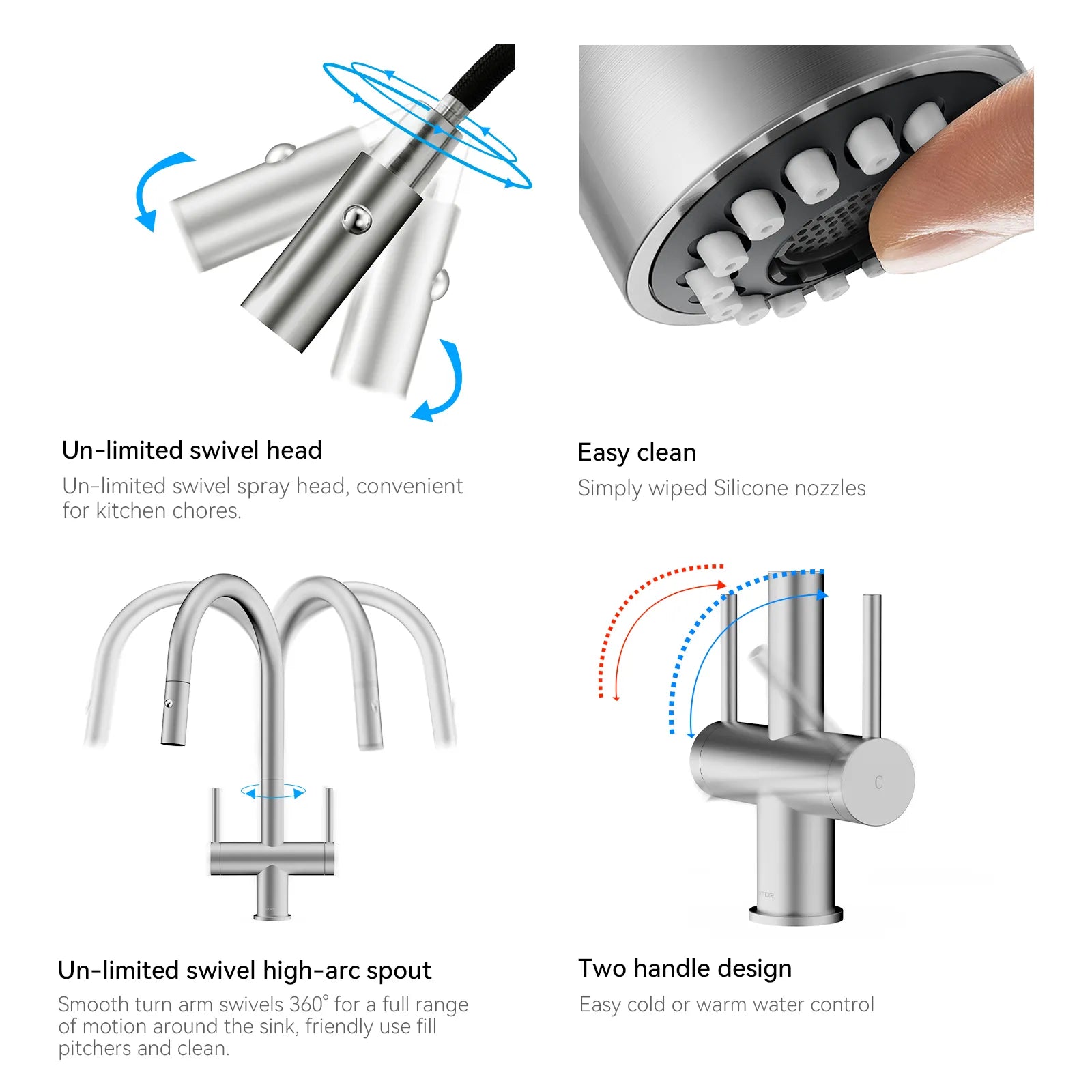 Solid Brass Dual-Handle Pull-Down Kitchen Faucet – Dual Function Spray – KFB2022