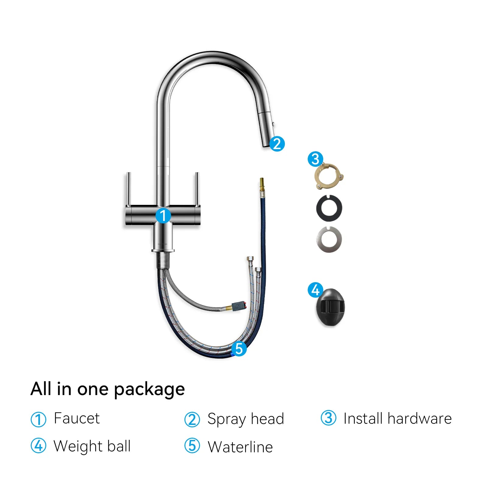 Solid Brass Dual-Handle Pull-Down Kitchen Faucet – Dual Function Spray – KFB2022
