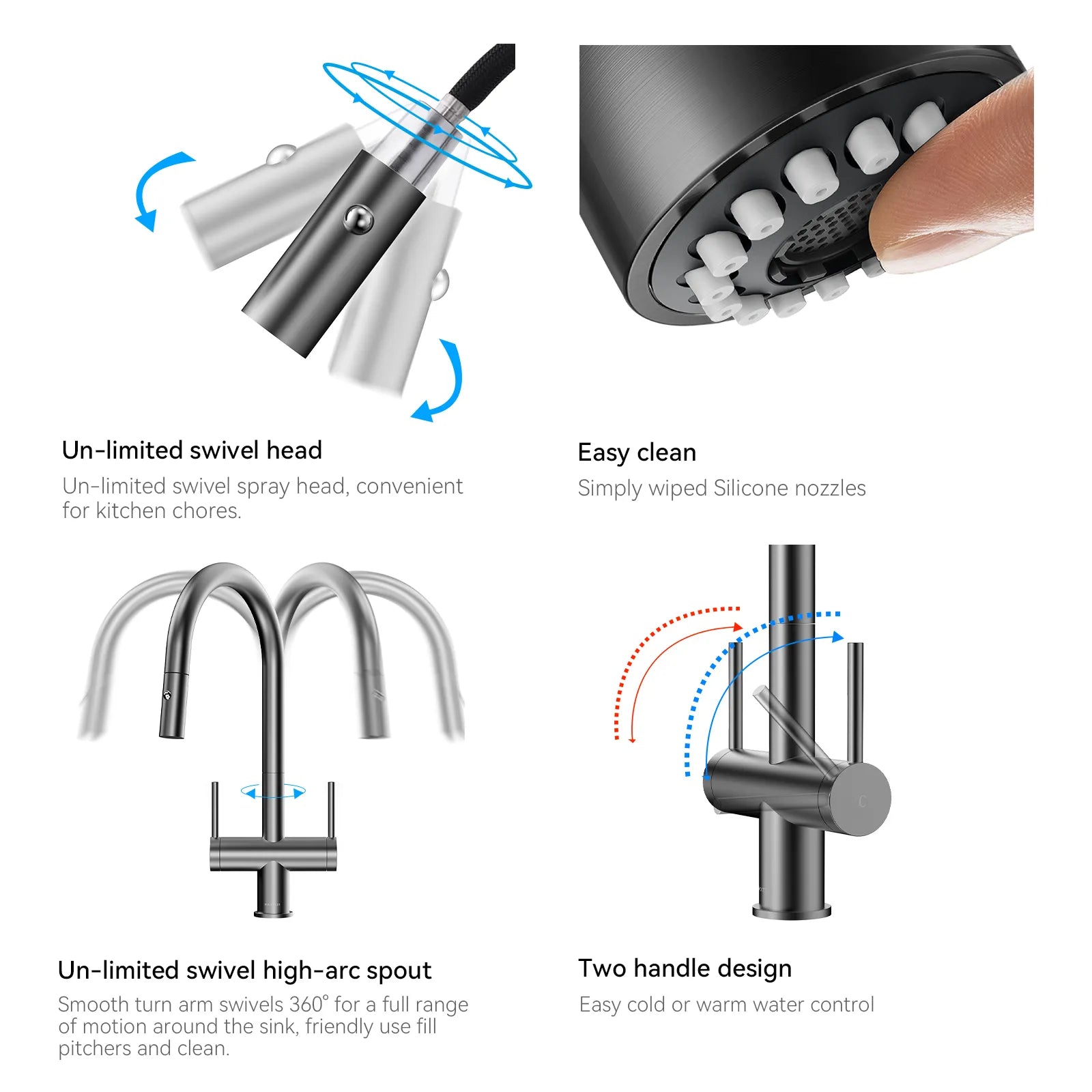Solid Brass Dual-Handle Pull-Down Kitchen Faucet – Dual Function Spray – KFB2022