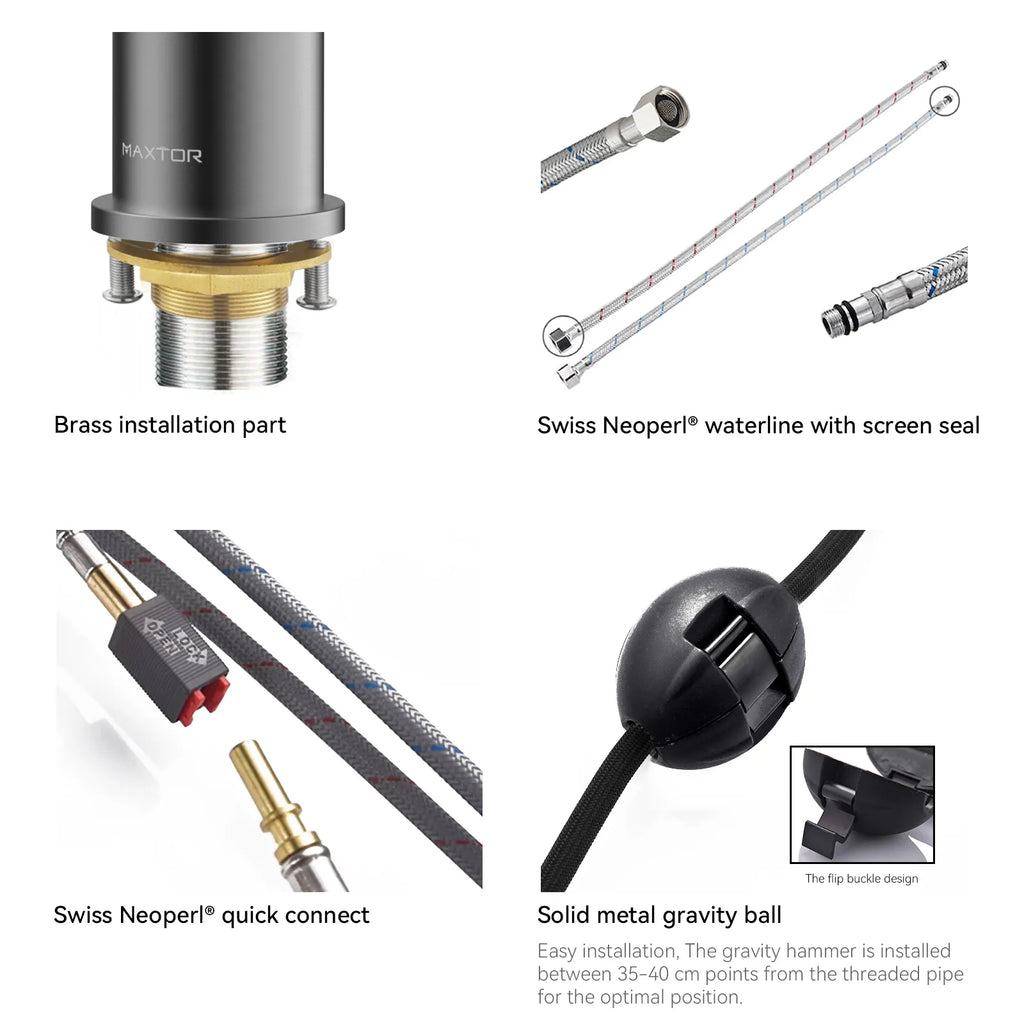 Solid Brass Dual-Handle Pull-Down Kitchen Faucet – Dual Function Spray – KFB2022