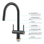 Solid Brass Dual-Handle Pull-Down Kitchen Faucet – Dual Function Spray – KFB2022