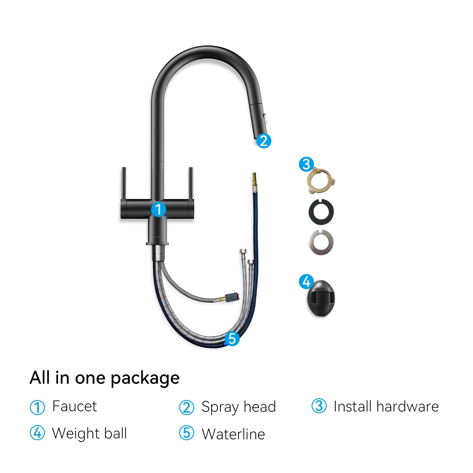 Solid Brass Dual-Handle Pull-Down Kitchen Faucet – Dual Function Spray – KFB2022