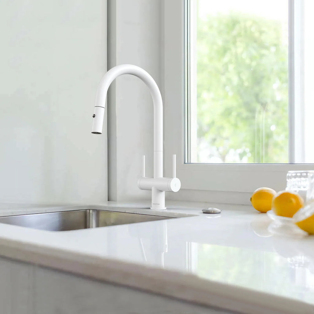 Solid Brass Dual-Handle Pull-Down Kitchen Faucet – Dual Function Spray – KFB2022