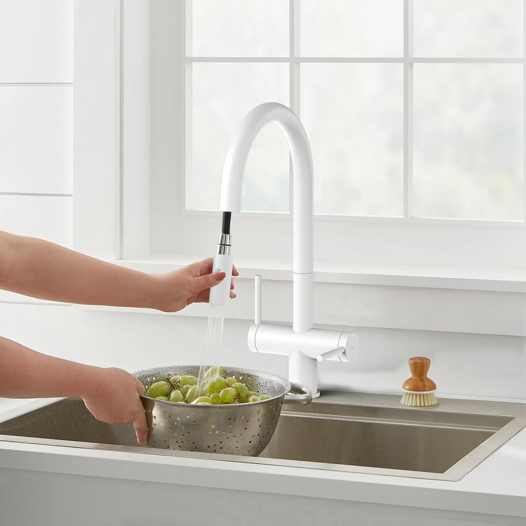 Solid Brass Dual-Handle Pull-Down Kitchen Faucet – Dual Function Spray – KFB2022