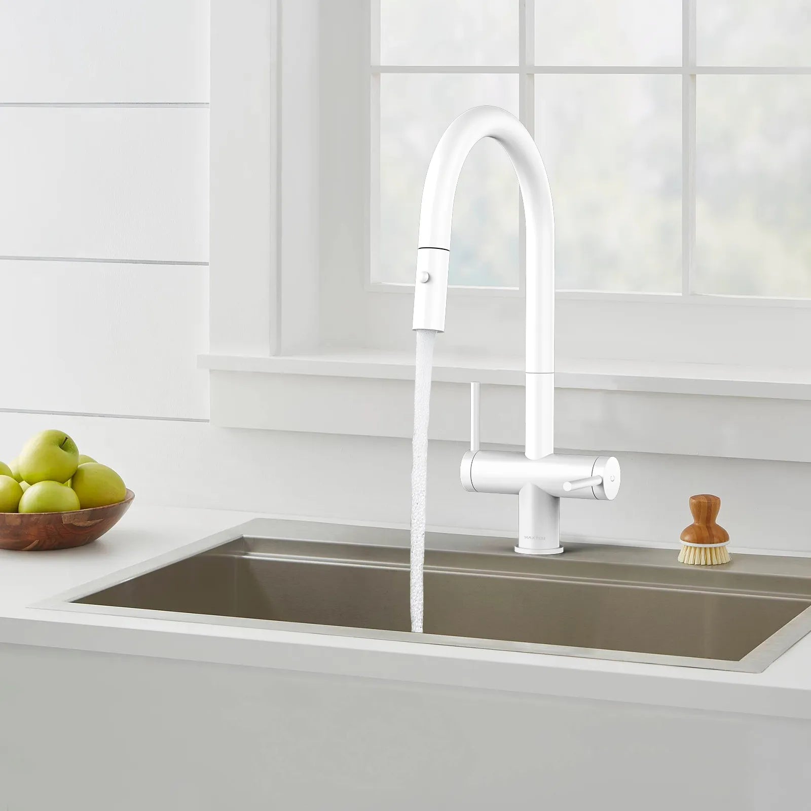 Solid Brass Dual-Handle Pull-Down Kitchen Faucet – Dual Function Spray – KFB2022