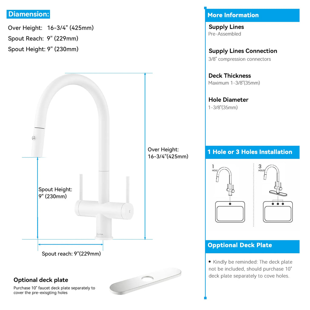 Solid Brass Dual-Handle Pull-Down Kitchen Faucet – Dual Function Spray – KFB2022