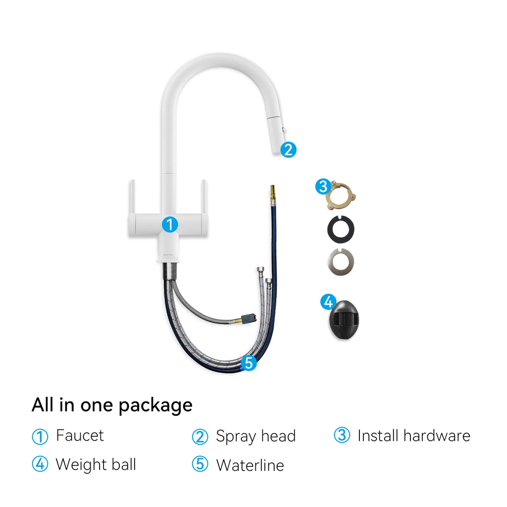 Solid Brass Dual-Handle Pull-Down Kitchen Faucet – Dual Function Spray – KFB2022