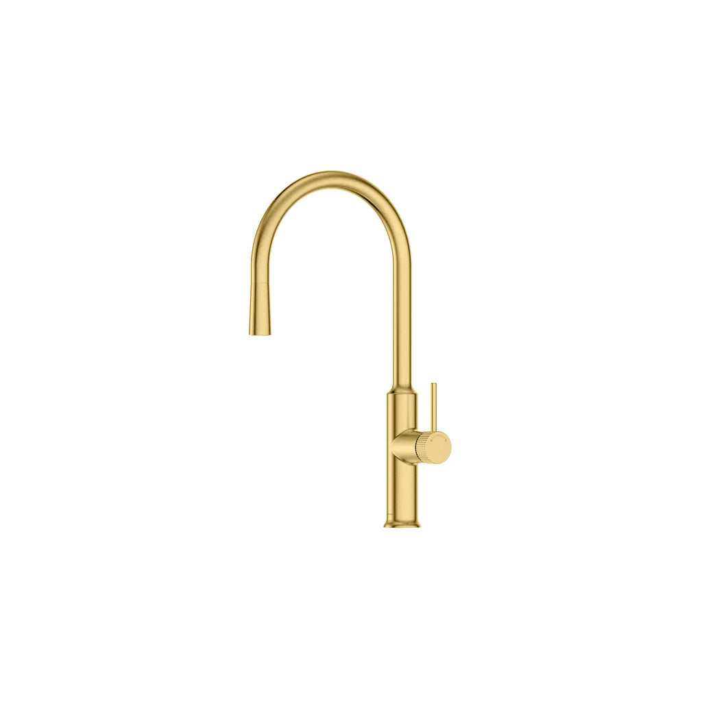 Single Handle Pull-Down Kitchen Faucet – High Arc Gooseneck Spout, 1.8 GPM – KFB9031 Brushed Gold