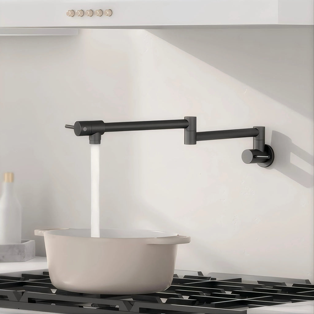 Matte Black Wall Mounted Pot Filler Faucet – Double Swing Arm – MPF0101