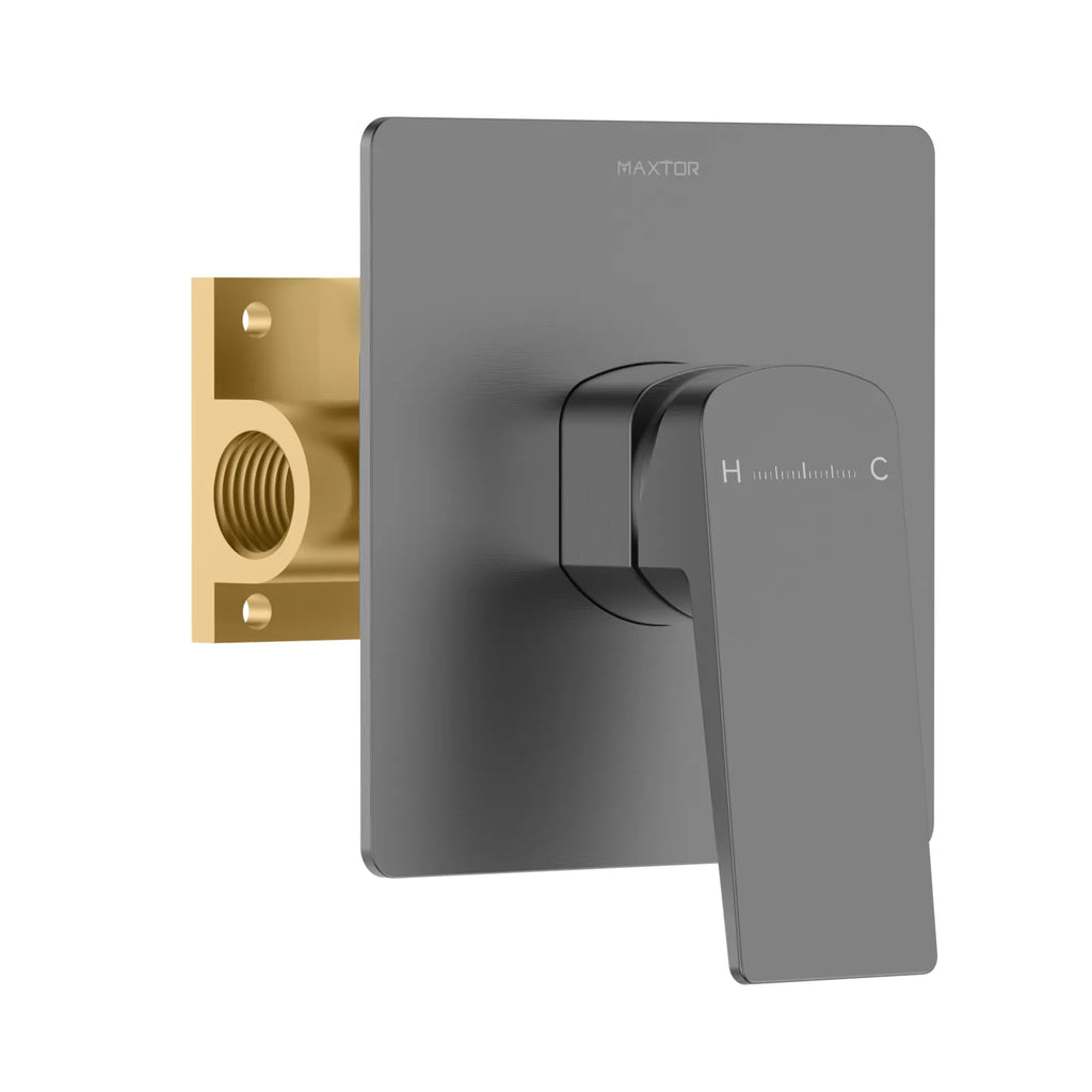 MAXTOR 1 Way Wall Concealed Shower Rough-In Valve with 120×120 mm Trim Plate-MT601065 Brushed Gun Metal
