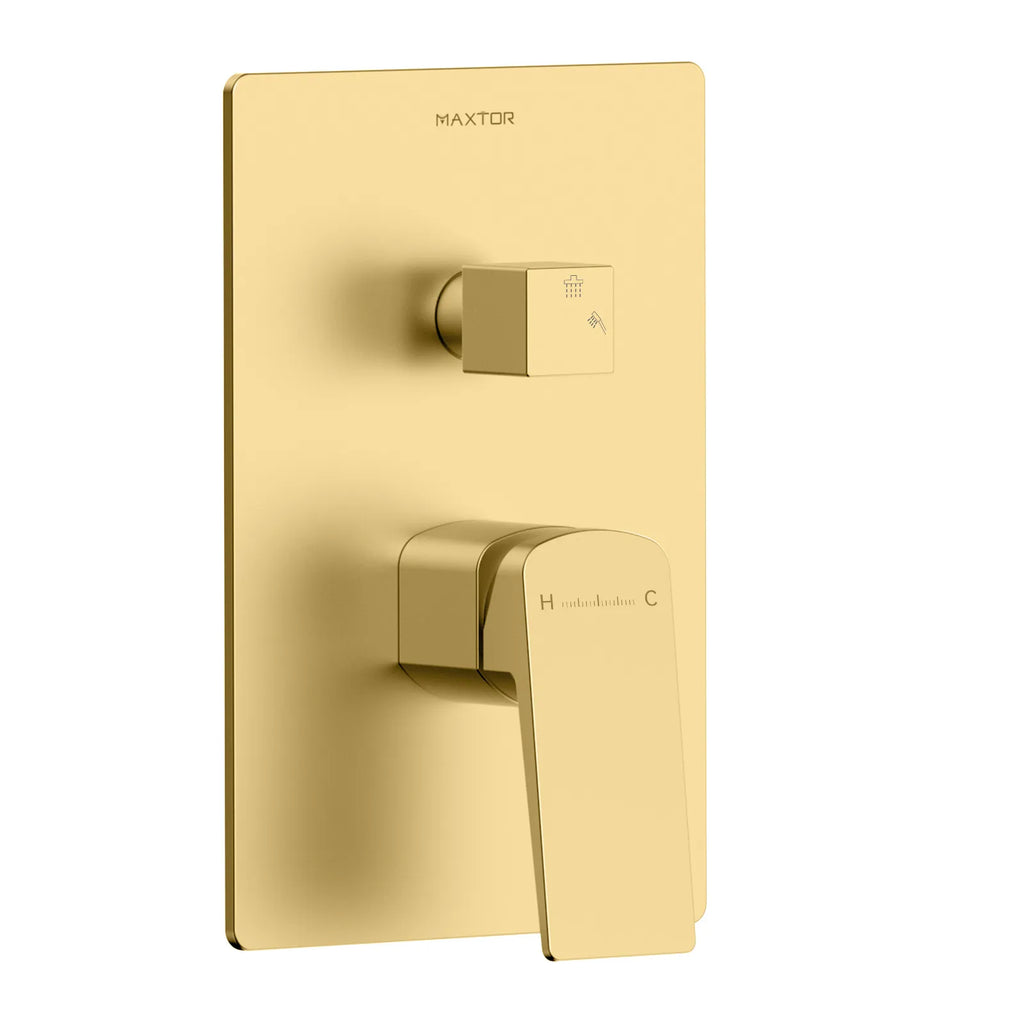 MAXTOR 2-Way Wall Concealed Shower Rough-In Valve with Diverter, Box & SUS304 Trim Plate-MT602065 Brushed Gold