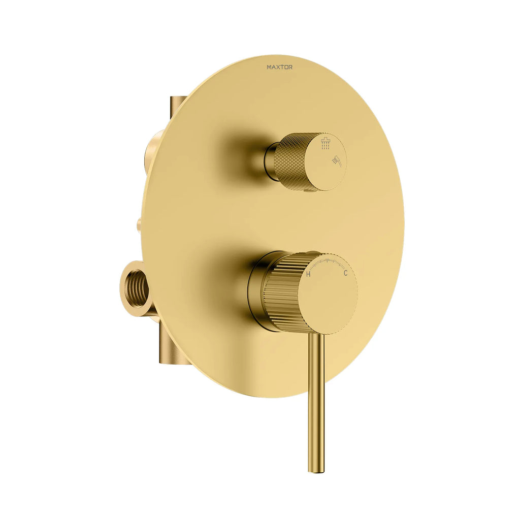 2 Way Wall Concealed Pressure Balance Shower Valve with Diverter & Round Trim Plate – MT602131 Brushed Gold