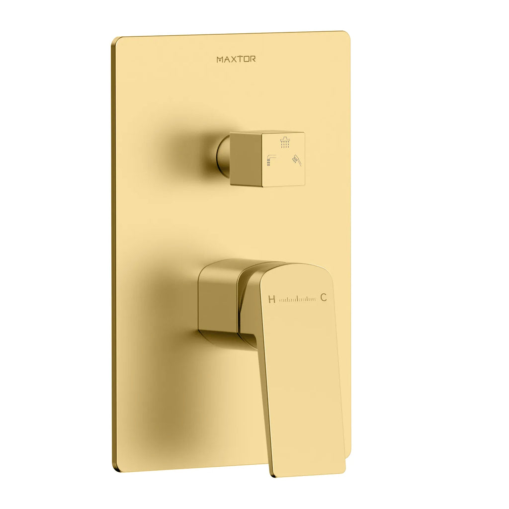 MAXTOR 3-Way Wall Concealed Pressure Balance Shower Valve with Trim Plate & 3 Outlets-MT603065 Brushed Gold