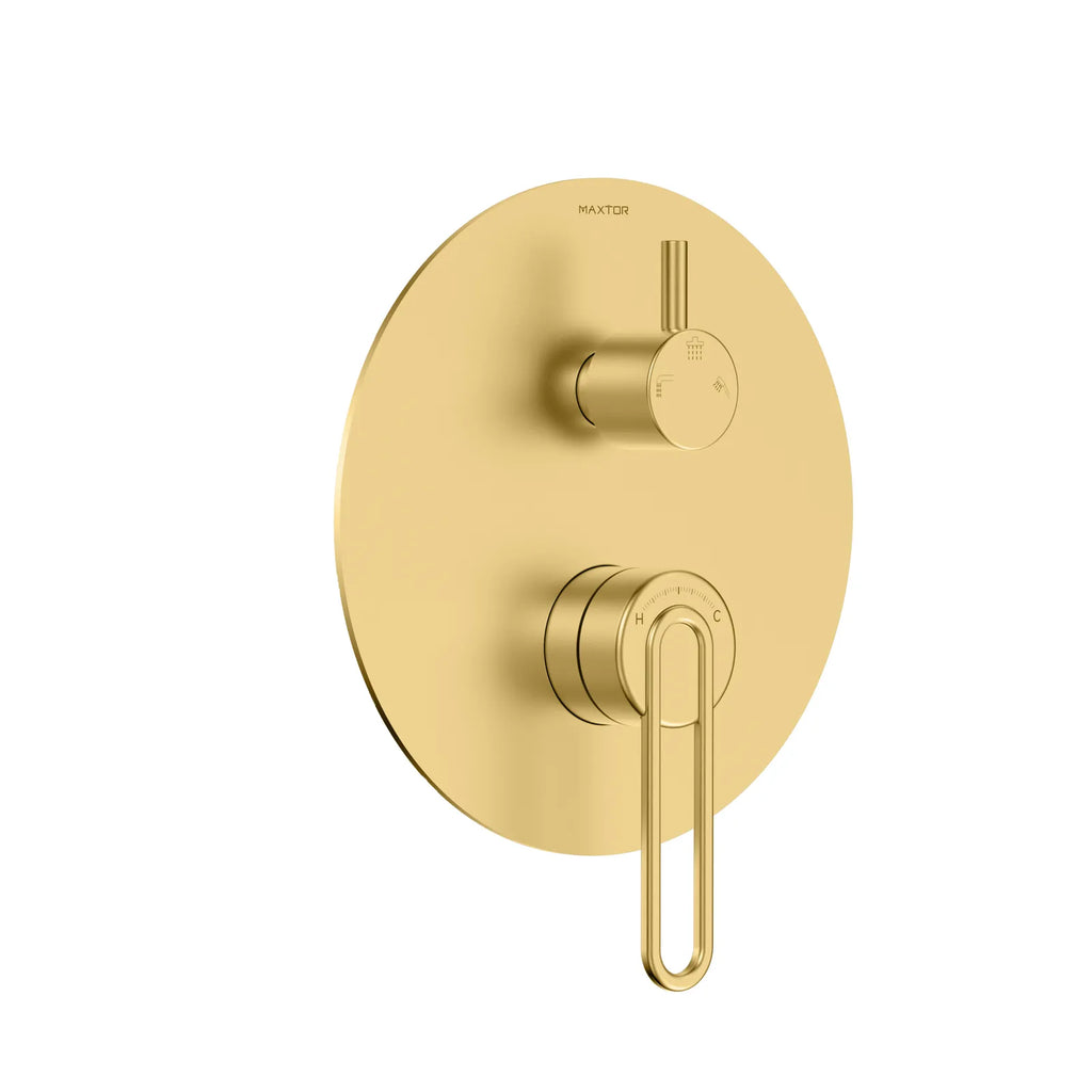 3-Way Pressure Balance Wall Concealed Shower Valve with Round Trim Plate – MT603069 Brushed Gold