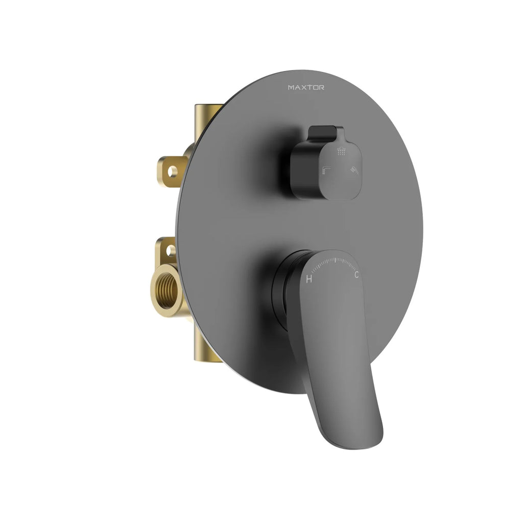 3-Way Pressure Balance Shower Valve with Trim Plate – Triple Outlet Control – MT603076 Brushed Gun Metal