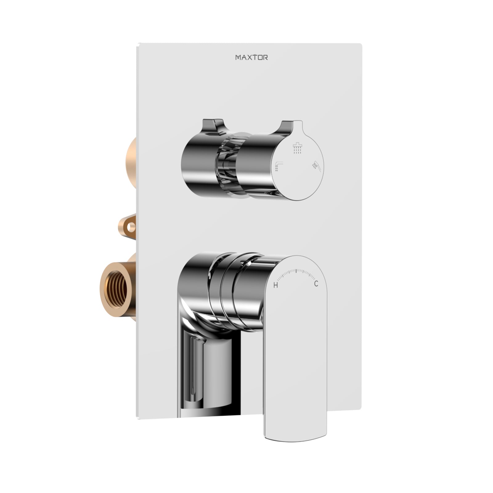 Solid Brass 3-Way Wall Concealed Shower Valve with Diverter and Trim Plate-MT603003 Chrome