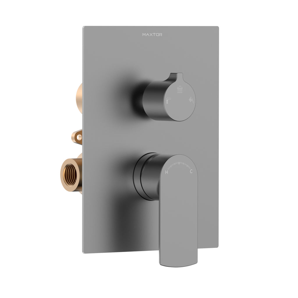 Solid Brass 3-Way Wall Concealed Shower Valve with Diverter and Trim Plate-MT603003 Brushed Gun Metal