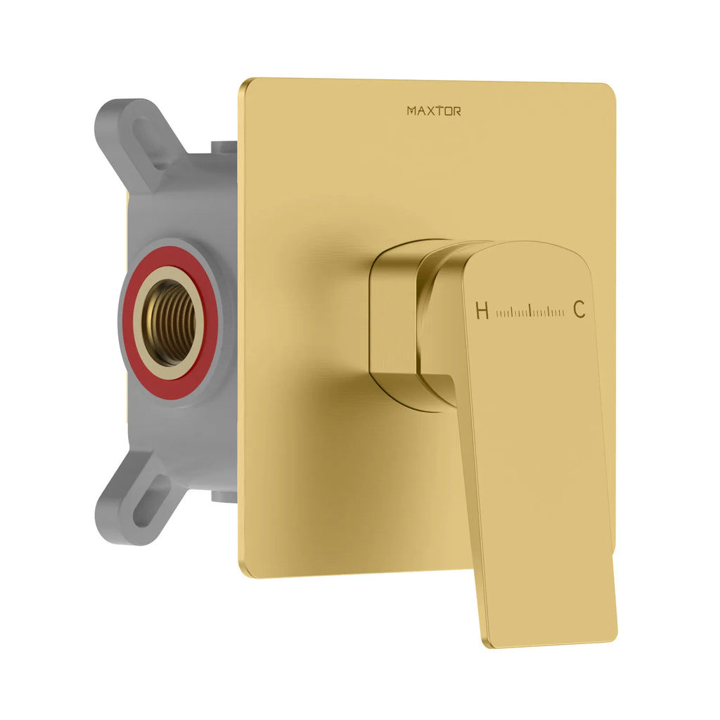MAXTOR 1-Way Wall Concealed Shower Valve with Rough-In Box & 120mm Trim Plate-MT611065 Brushed Gold