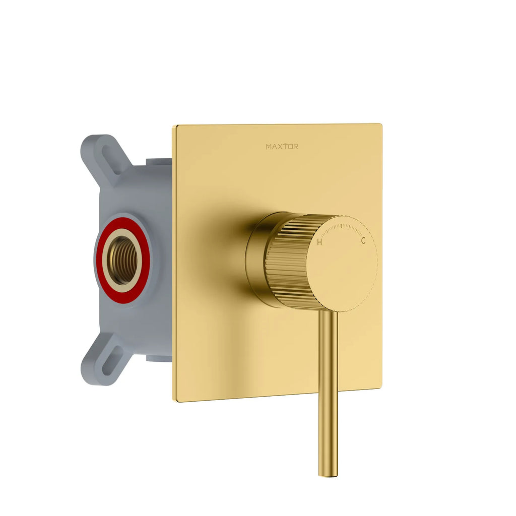 1 Way Wall Concealed Shower Valve with Protection Box & Round Trim Plate – MT611131 Brushed Gold
