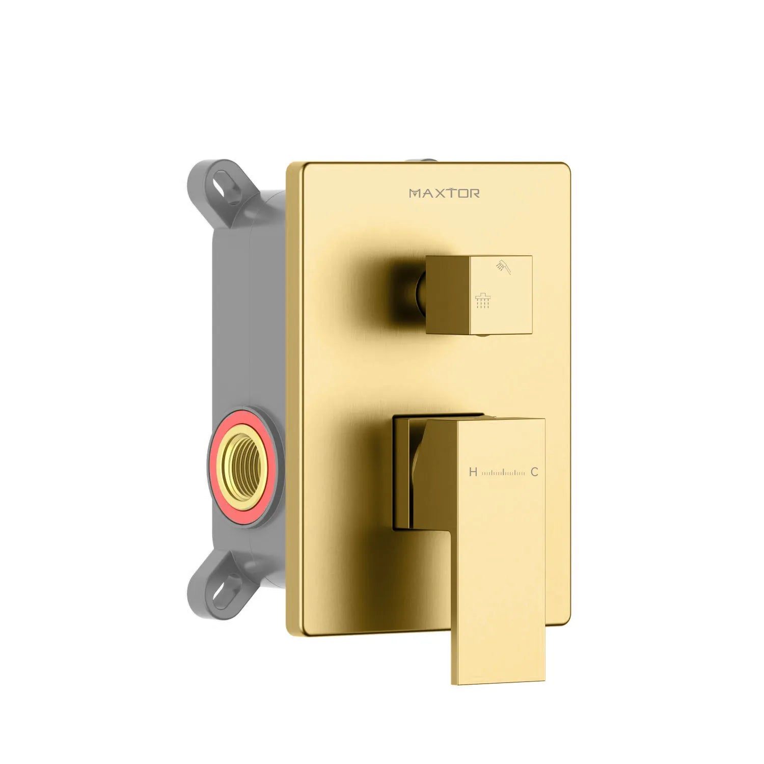 Square 2 Way Wall Concealed Shower Mixer Valve with Box MT612000 Brushed Gold