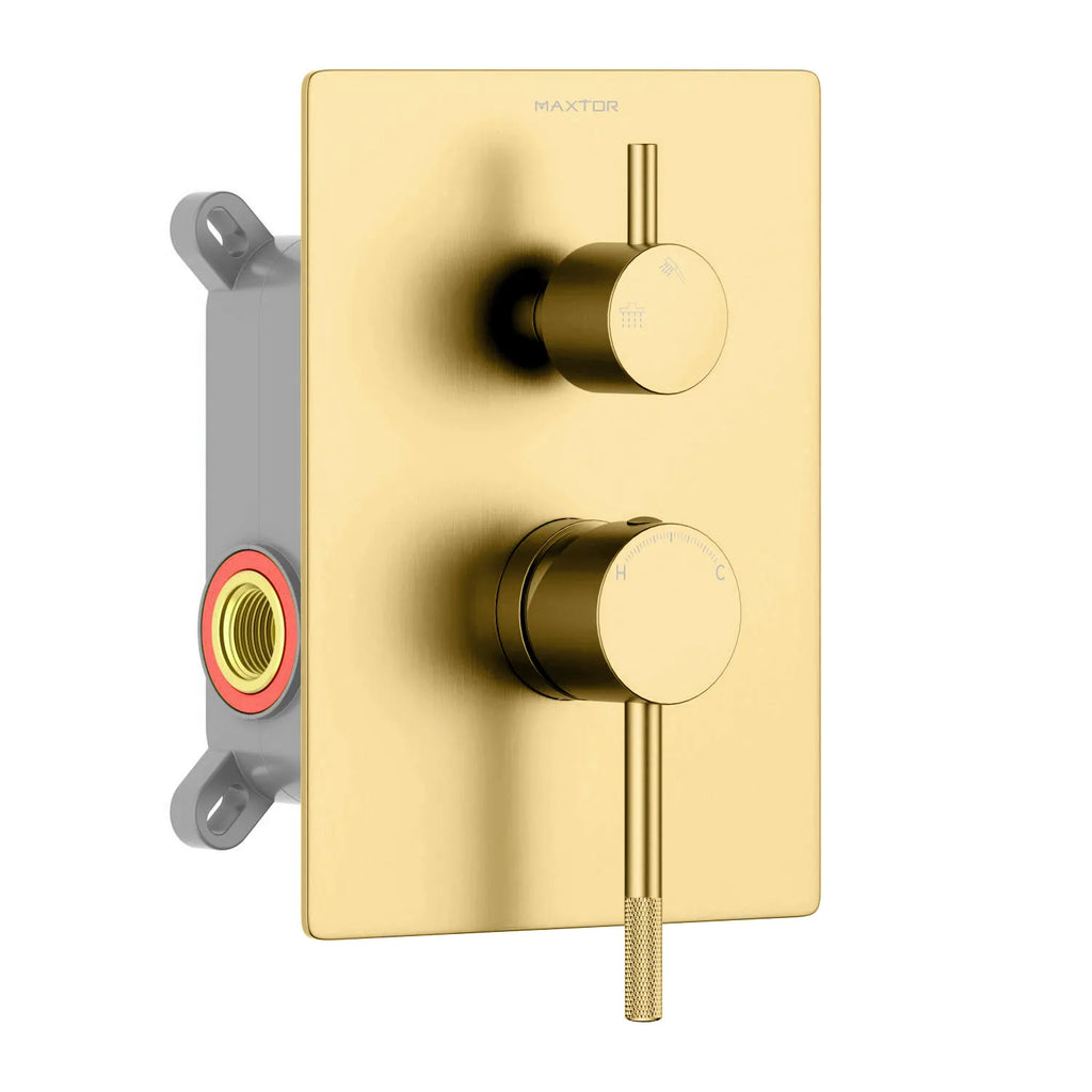 Circular 2 Way Wall Concealed Shower Valve with Trim Plate Solid Brass-MT612004 Brushed Gold