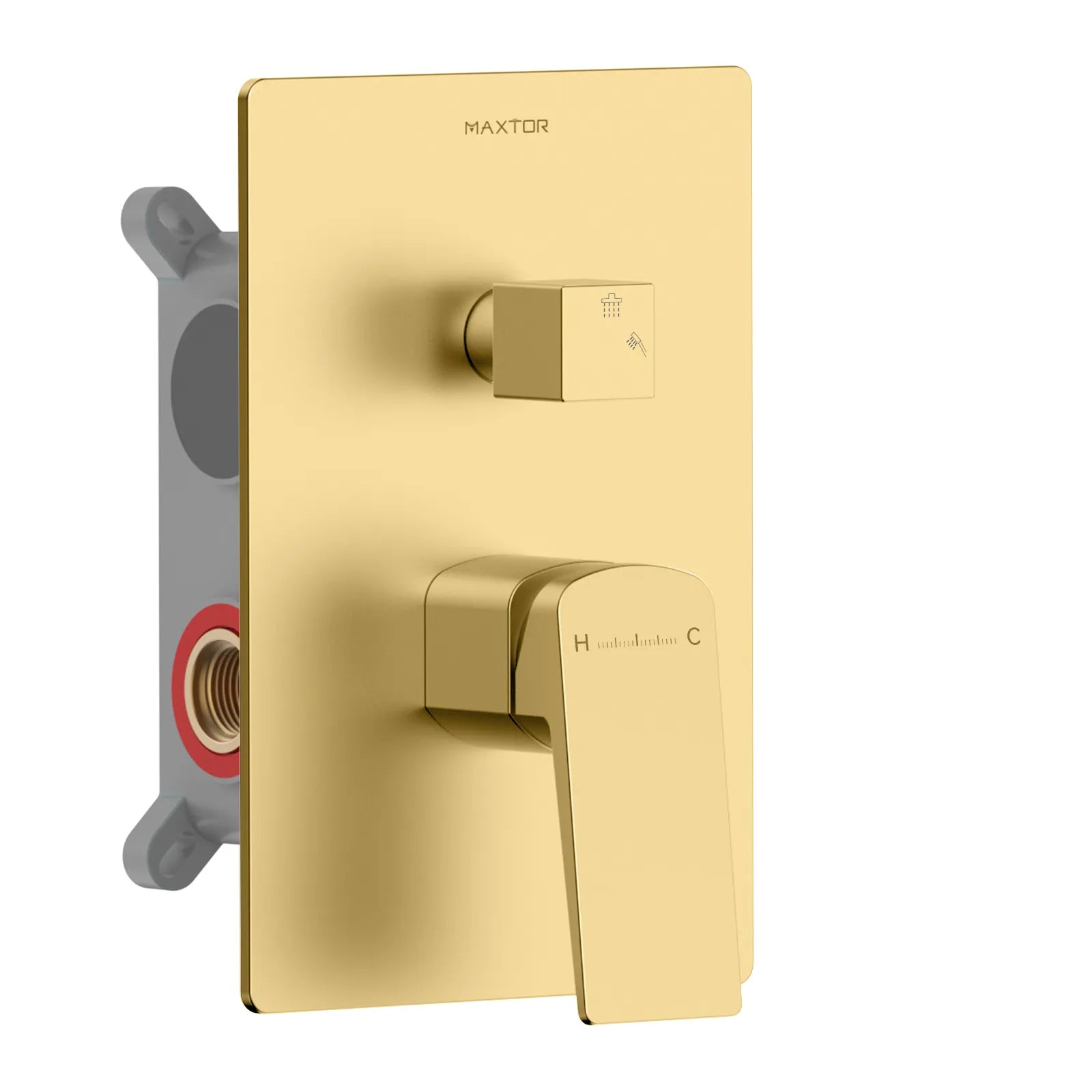 MAXTOR 2-Way Wall Concealed Shower Mixer Valve with Box & 200x150mm Trim Plate-MT602065 Brushed Gold