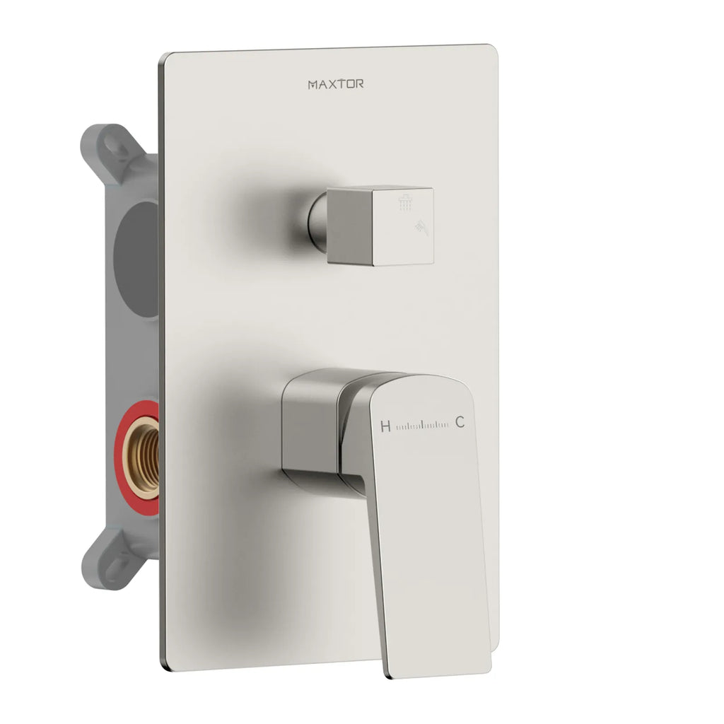 MAXTOR 2-Way Wall Concealed Shower Mixer Valve with Box & 200x150mm Trim Plate-MT602065 Brushed Nickel