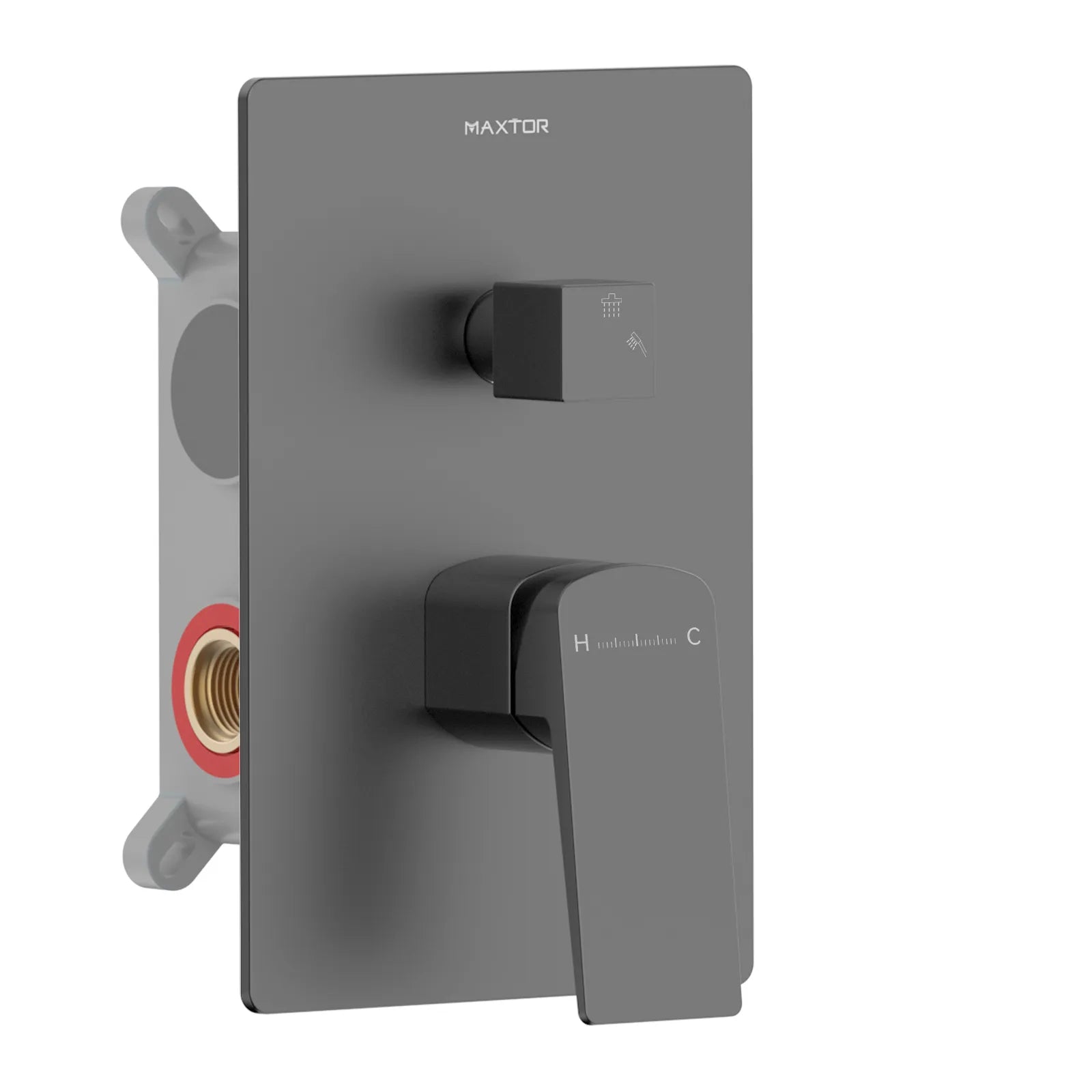 MAXTOR 2-Way Wall Concealed Shower Mixer Valve with Box & 200x150mm Trim Plate-MT602065 Brushed Gun Metal