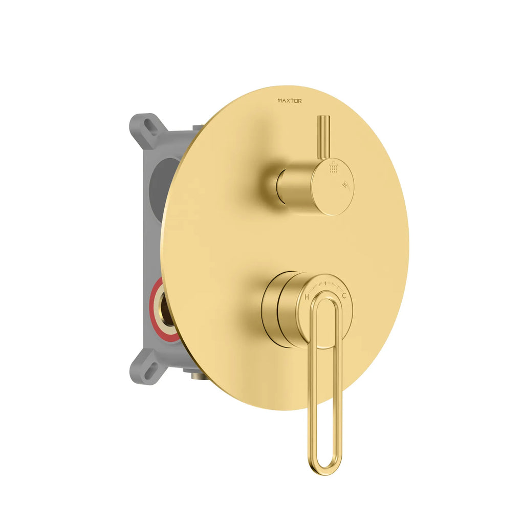 2-Way Concealed Shower Mixer Valve with Box & Round Trim Plate – MT612069 Brushed Gold
