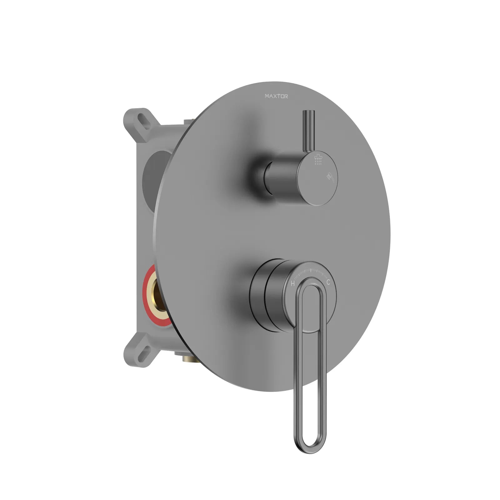 2-Way Concealed Shower Mixer Valve with Box & Round Trim Plate – MT612069 Brushed Gun Metal