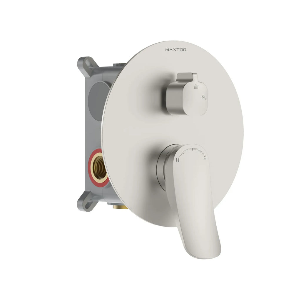 2 Way Concealed Shower Mixer Valve with Easy Plumbing Box – Shower Valve with Trim Plate – MT612076 Brushed Nickel