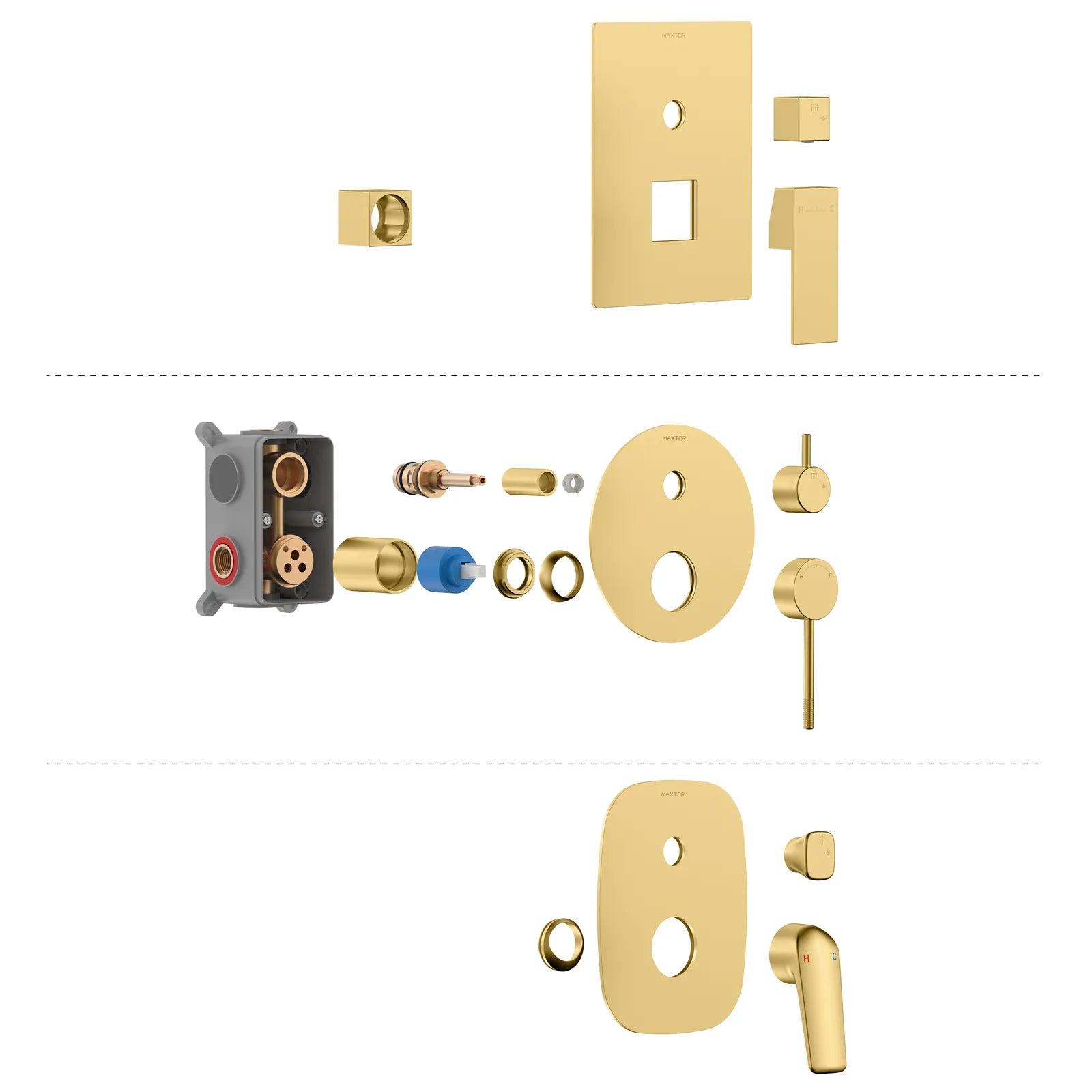 Square Wall Concealed Shower Mixer With diverter & 3 Out-let MT6130