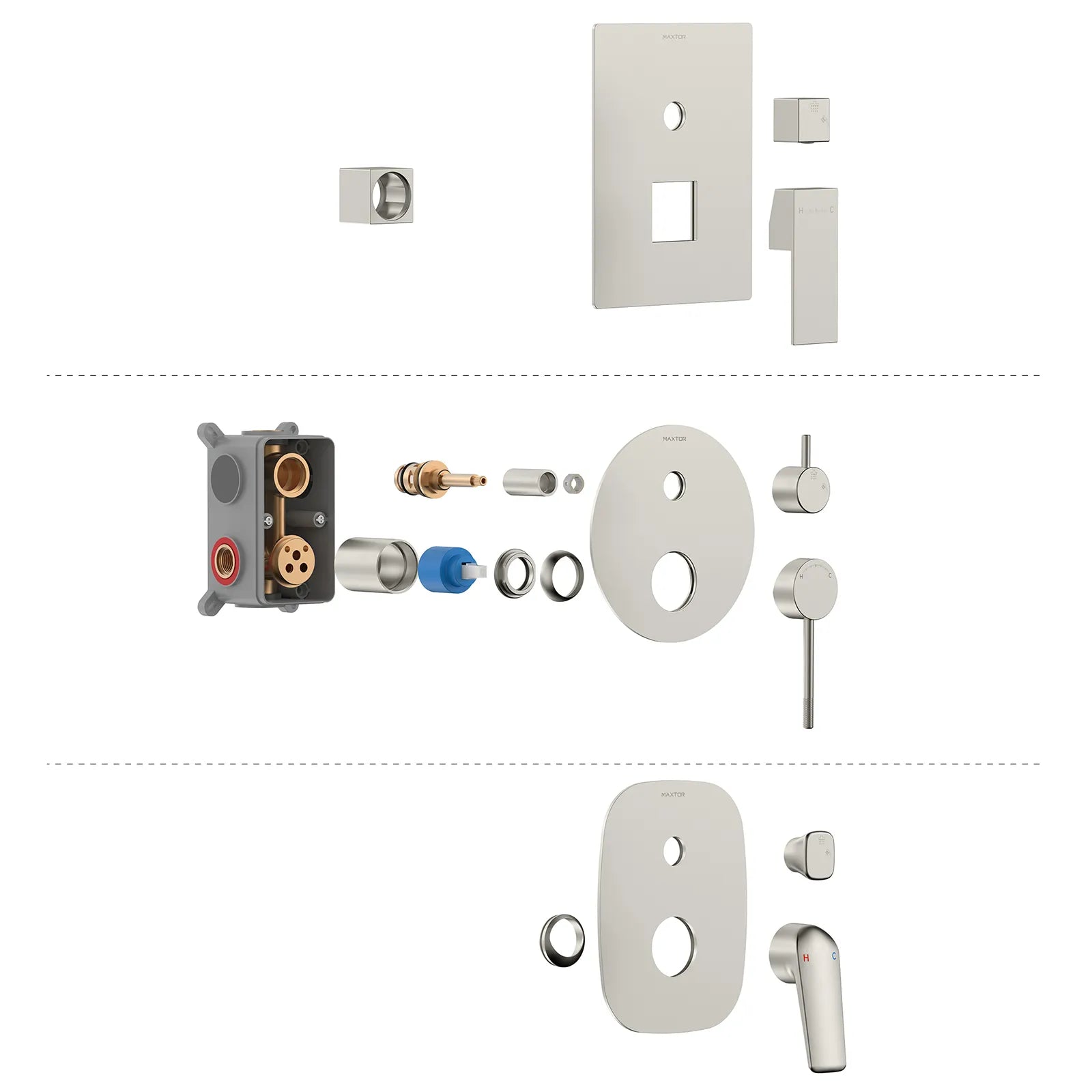 Square Wall Concealed Shower Mixer With diverter & 3 Out-let MT6130