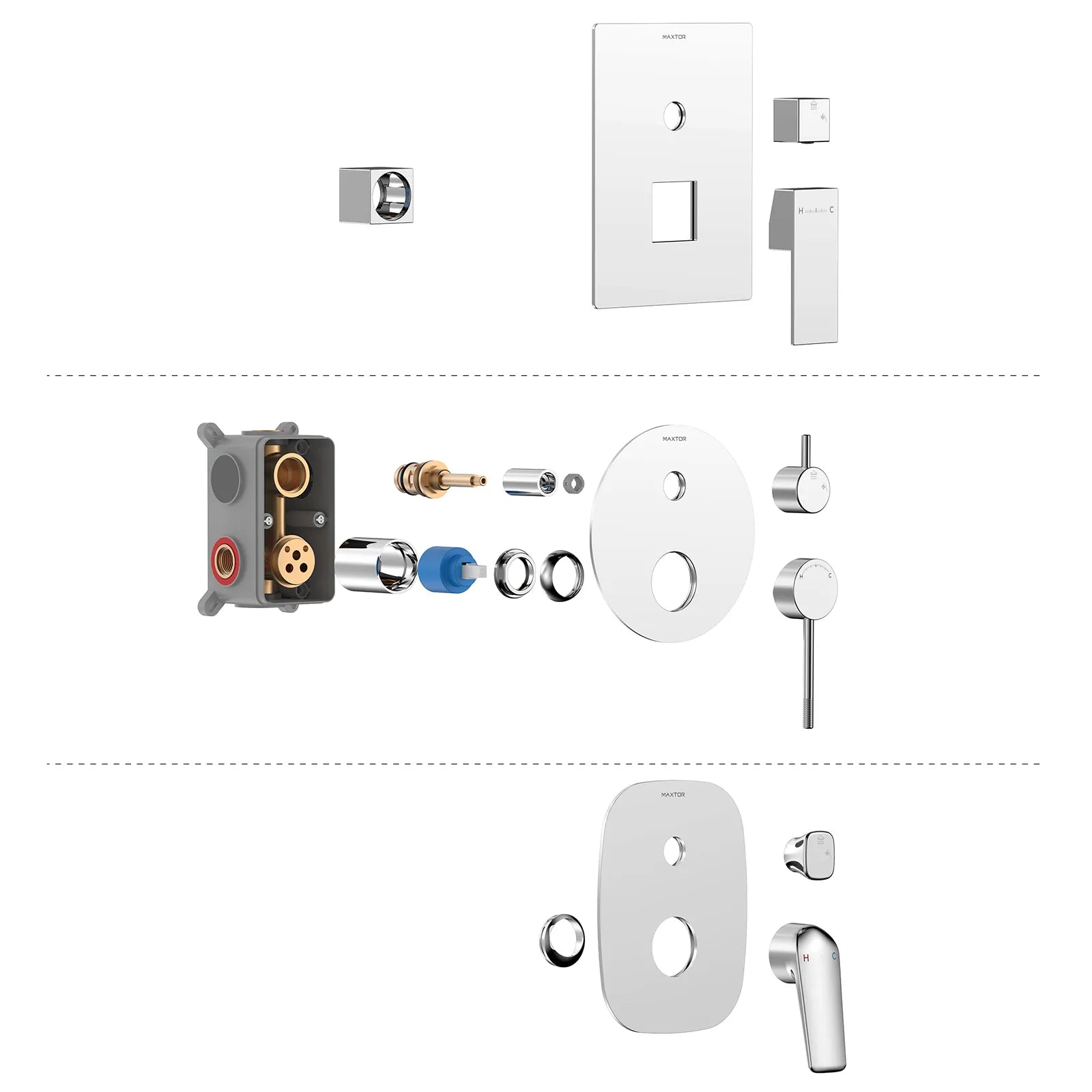 Square Wall Concealed Shower Mixer With diverter & 3 Out-let MT6130