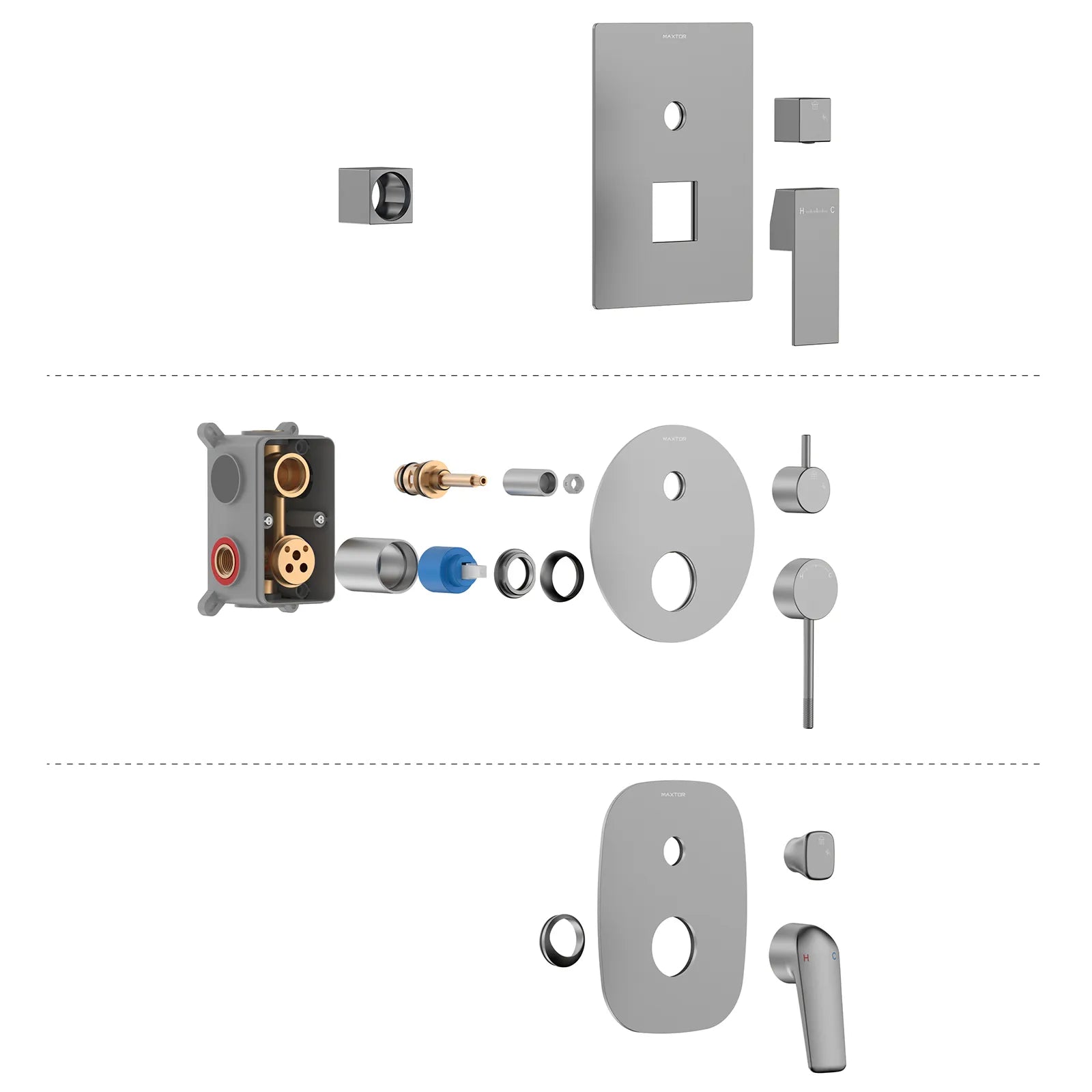 Square Wall Concealed Shower Mixer With diverter & 3 Out-let MT6130