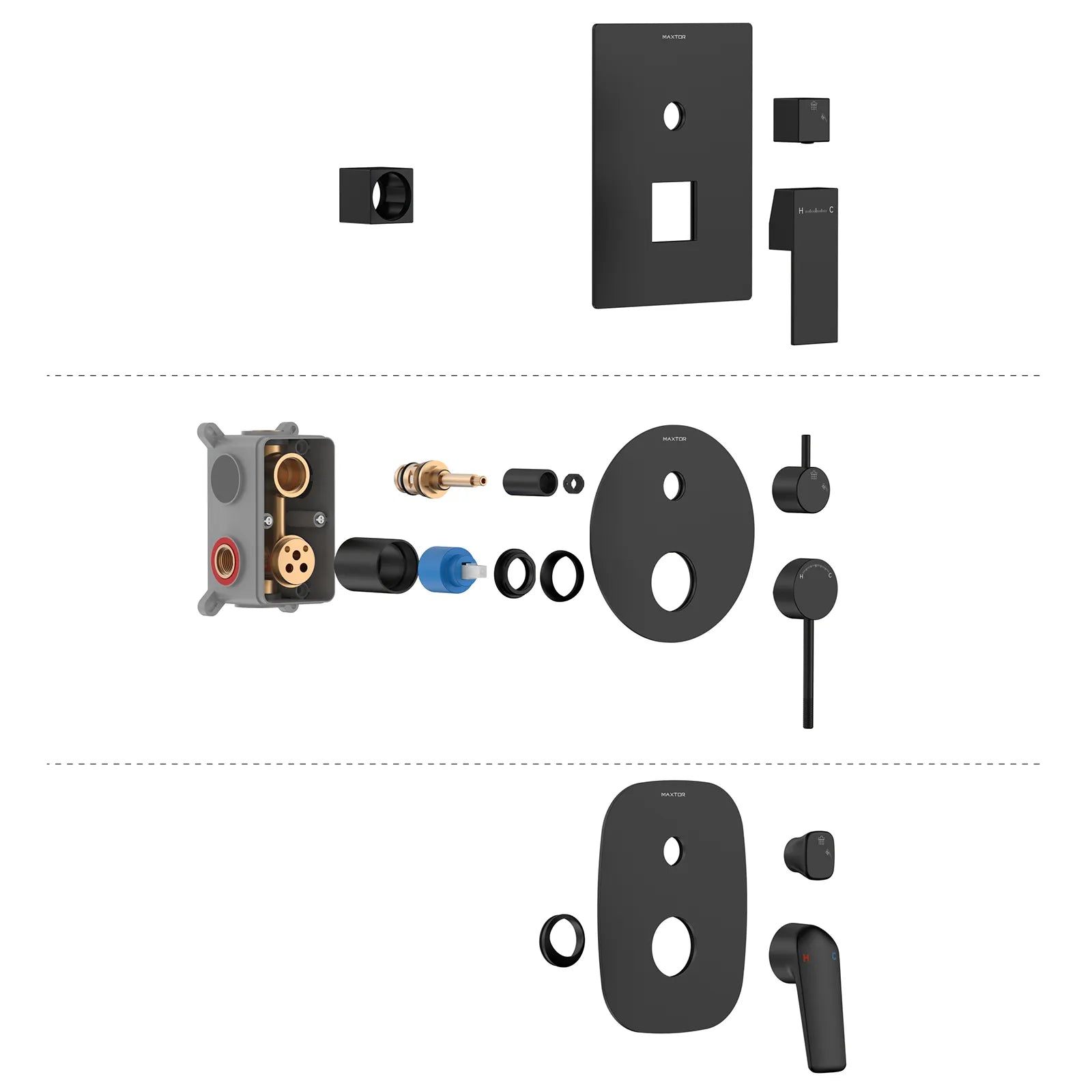Square Wall Concealed Shower Mixer With diverter & 3 Out-let MT6130