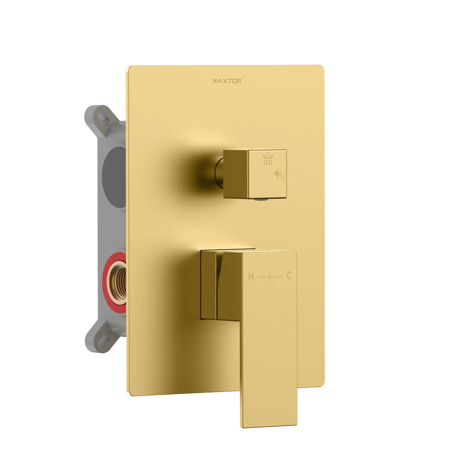 Square 2 Way Wall Concealed Shower Mixer Valve with Trim Plate MT612100 Brushed Gold
