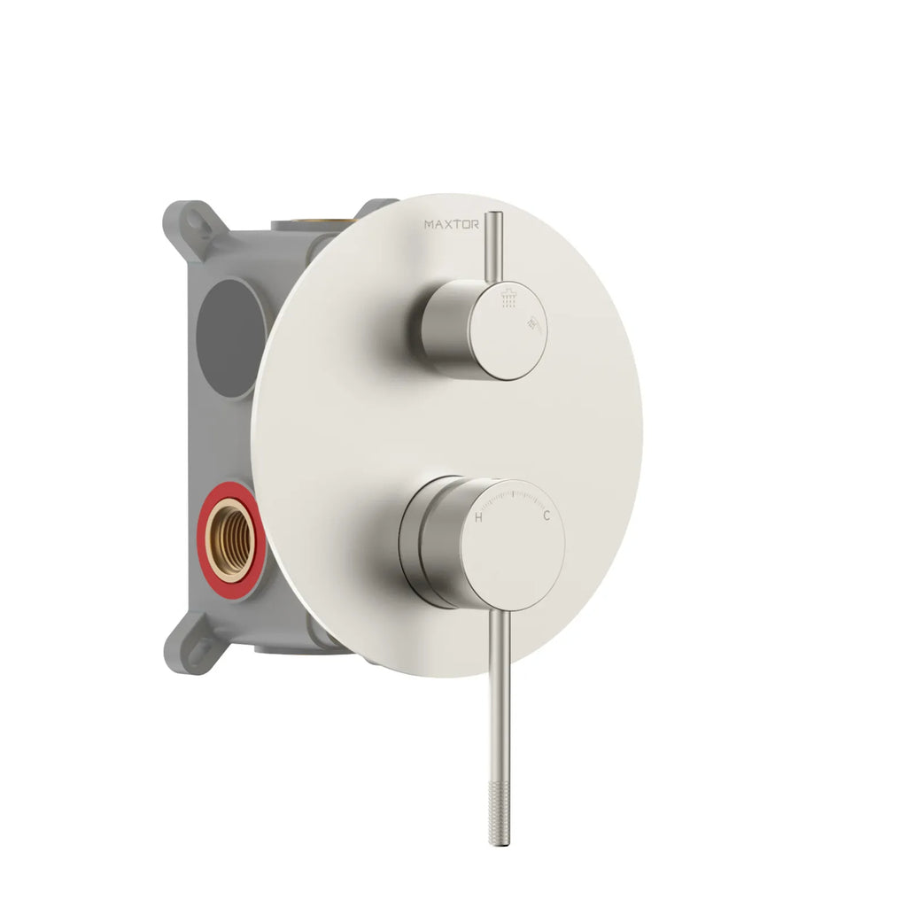 MAXTOR 2 Way Wall Concealed Shower Valve – Solid Brass with Trim Plate – MT612104 Brushed Nickel