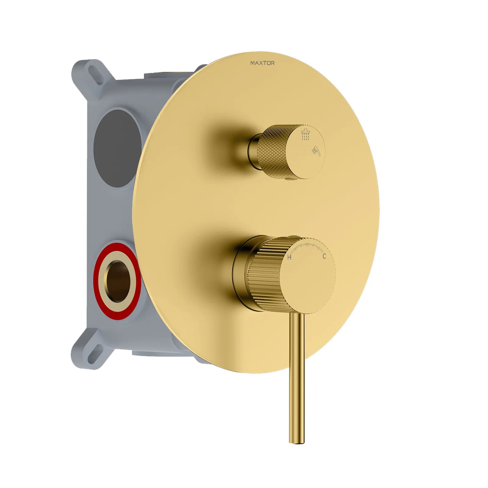 2 Way Wall Concealed Shower Mixer Valve – Rough In Valve with Box & Round Trim Plate – MT612131 Brushed Gold