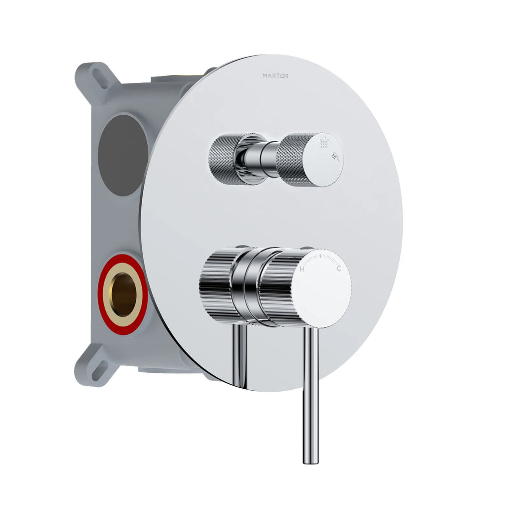 2 Way Wall Concealed Shower Mixer Valve – Rough In Valve with Box & Round Trim Plate – MT612131 Chrome