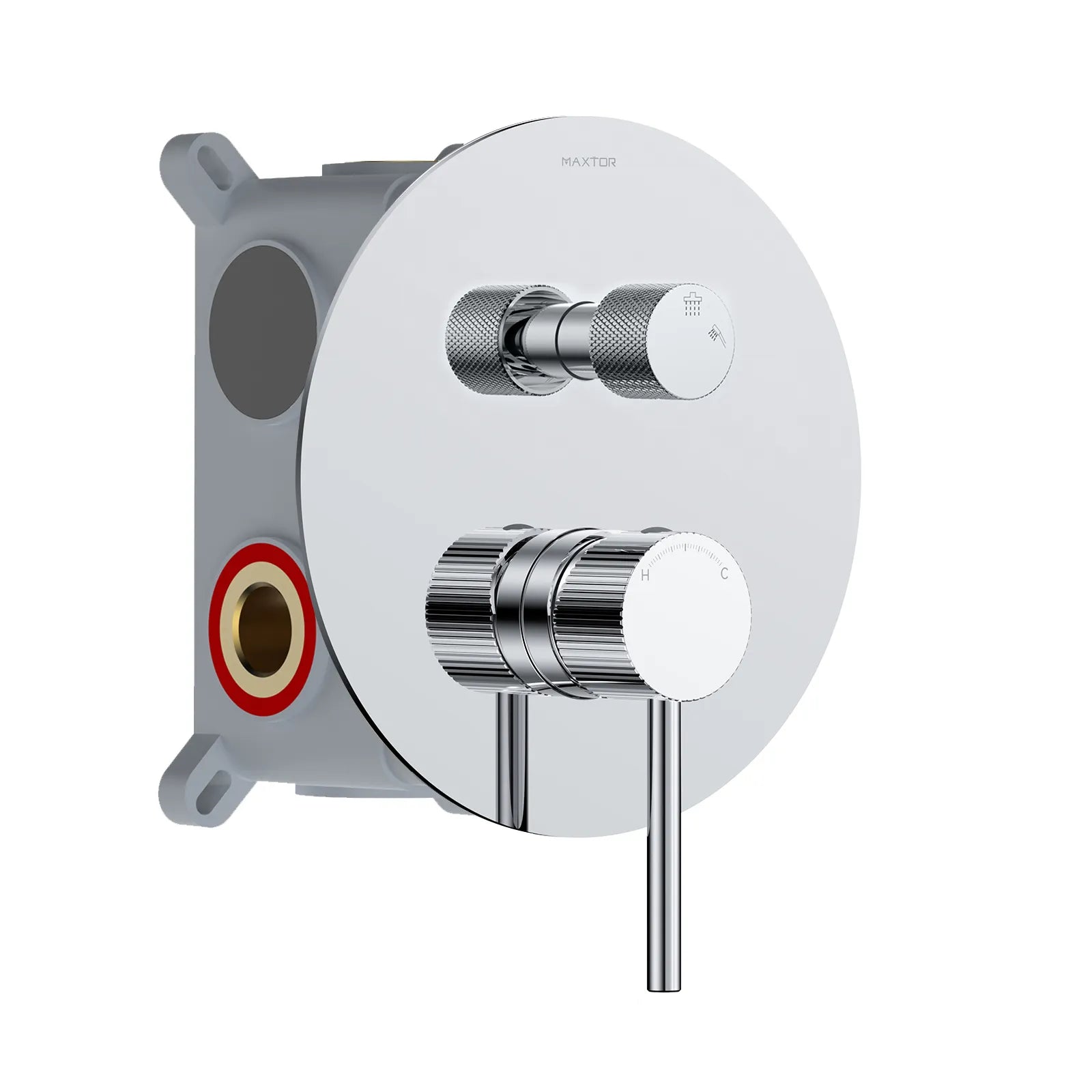 2 Way Wall Concealed Shower Mixer Valve – Rough In Valve with Box & Round Trim Plate – MT612131 Chrome