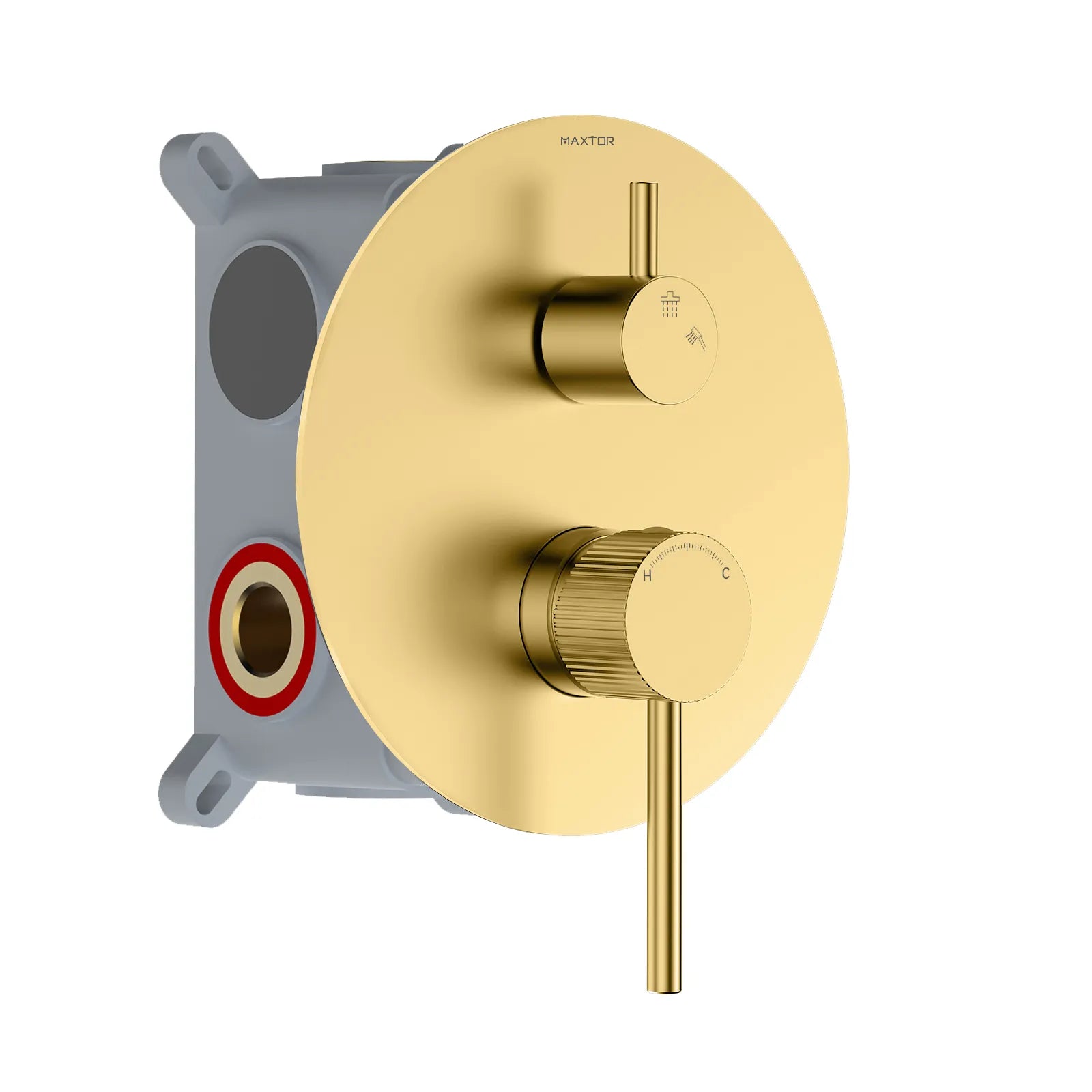 2 Way Wall Concealed Shower Rough In Valve with Box and Round Trim Plate-MT612231 Brushed Gold