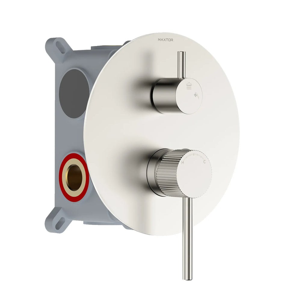 2 Way Wall Concealed Shower Rough In Valve with Box and Round Trim Plate-MT612231 Brushed Nickel