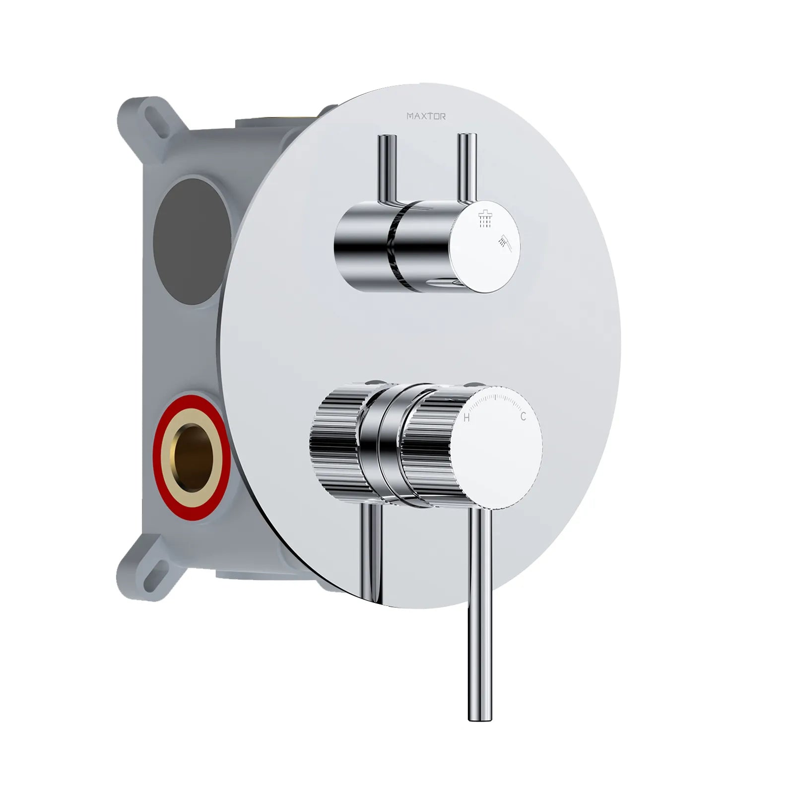 2 Way Wall Concealed Shower Rough In Valve with Box and Round Trim Plate-MT612231 Chrome