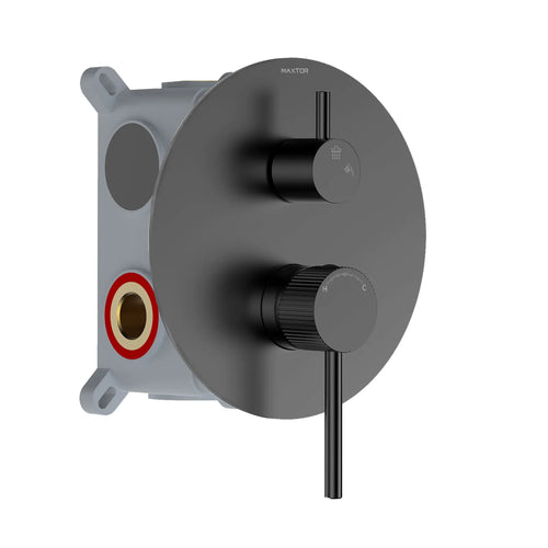 2 Way Wall Concealed Shower Rough In Valve with Box and Round Trim Plate-MT612231 Matte Black